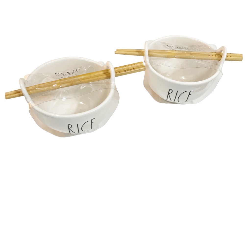 NEW Rae Dunn RICE Bowl with Chopsticks Set/2 ๐ฅข - Picture 2 of 5